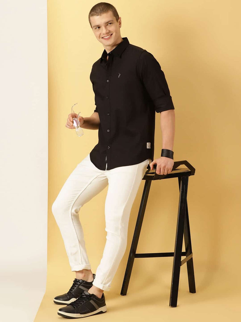 Thomas Scott Men Black Slim Fit Long Sleeves Button-Down Collar Twill Shirt