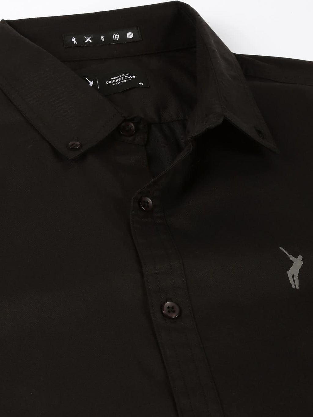 Thomas Scott Men Black Slim Fit Long Sleeves Button-Down Collar Twill Shirt