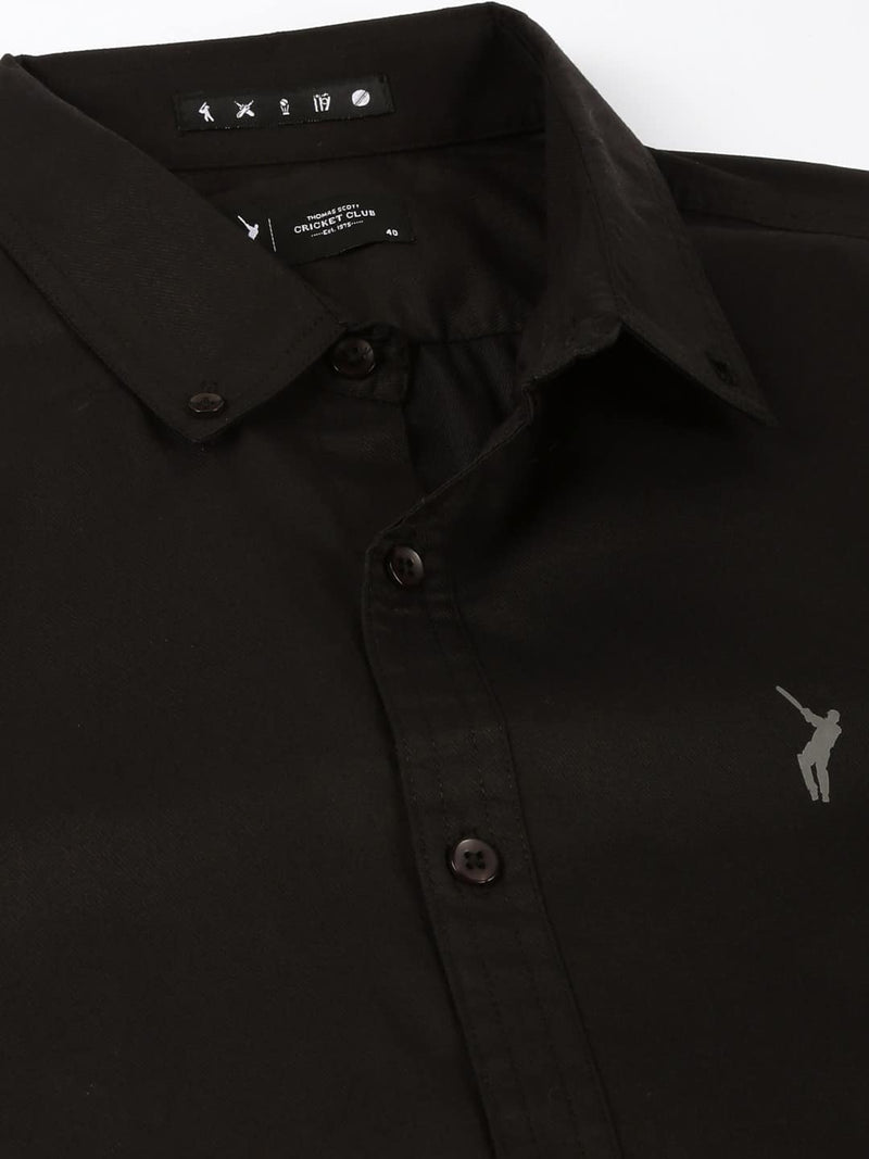 Thomas Scott Men Black Slim Fit Long Sleeves Button-Down Collar Twill Shirt