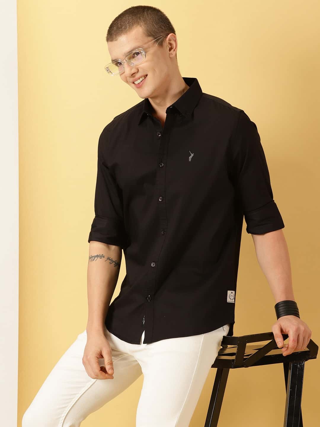 Thomas Scott Men Black Slim Fit Long Sleeves Button-Down Collar Twill Shirt