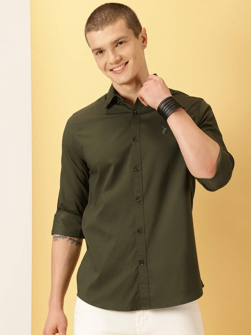 Thomas Scott Men Classic Spread Collar Cotton Shirt