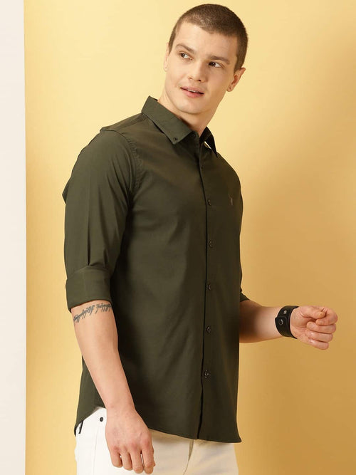 Thomas Scott Men Classic Spread Collar Cotton Shirt