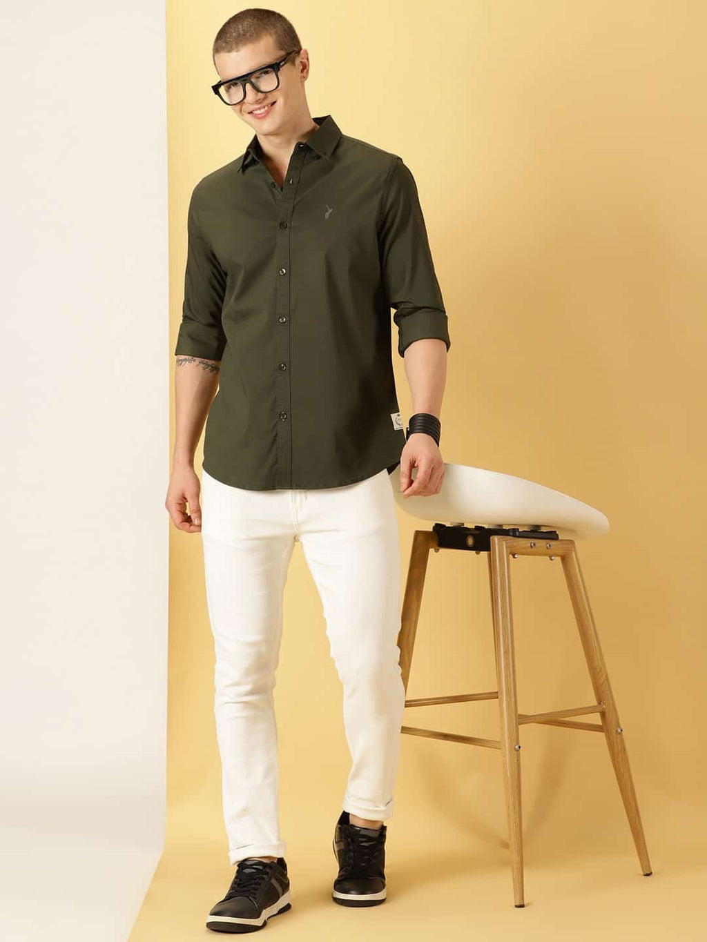 Thomas Scott Men Classic Spread Collar Cotton Shirt