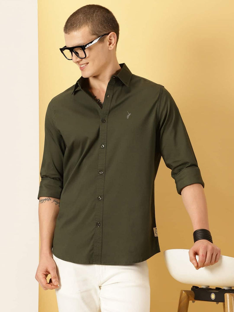 Thomas Scott Men Classic Spread Collar Cotton Shirt