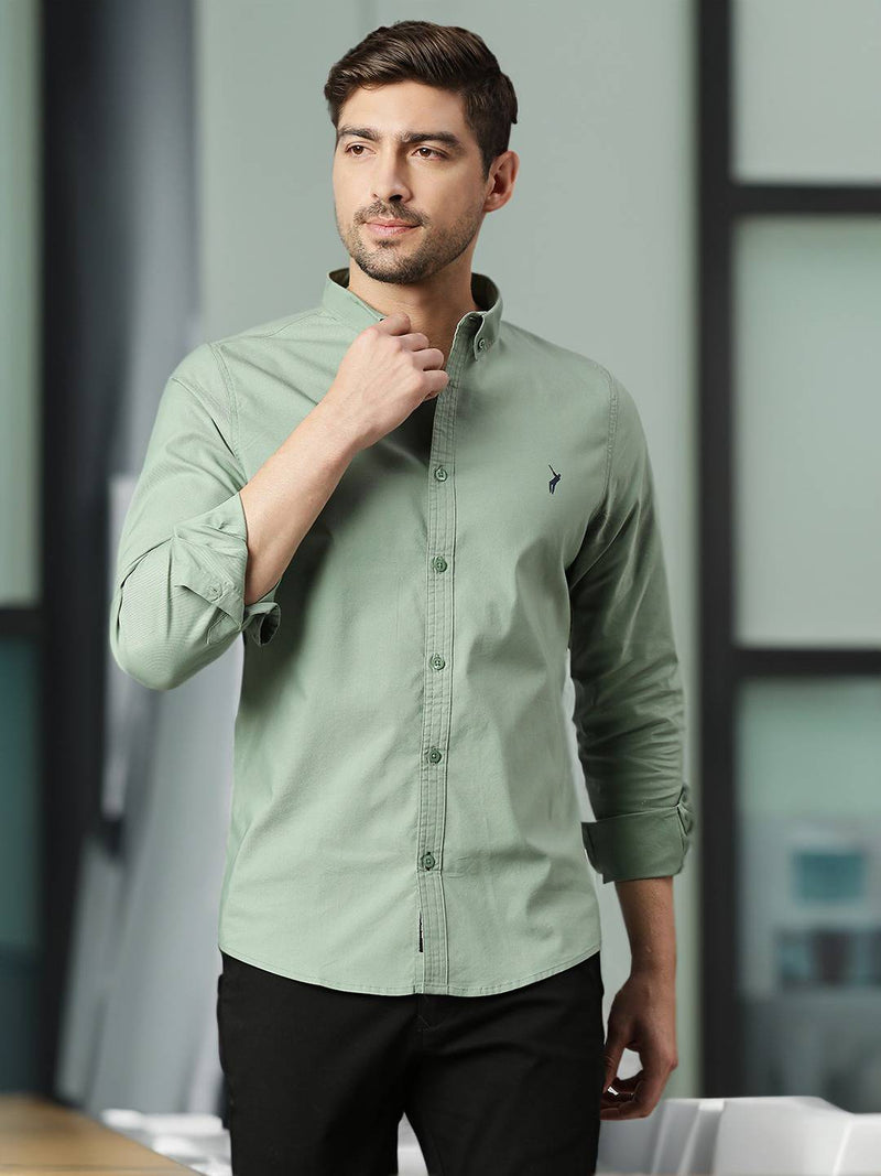 Thomas Scott Men Green Slim Fit Long Sleeves Button-Down Collar Twill Shirt