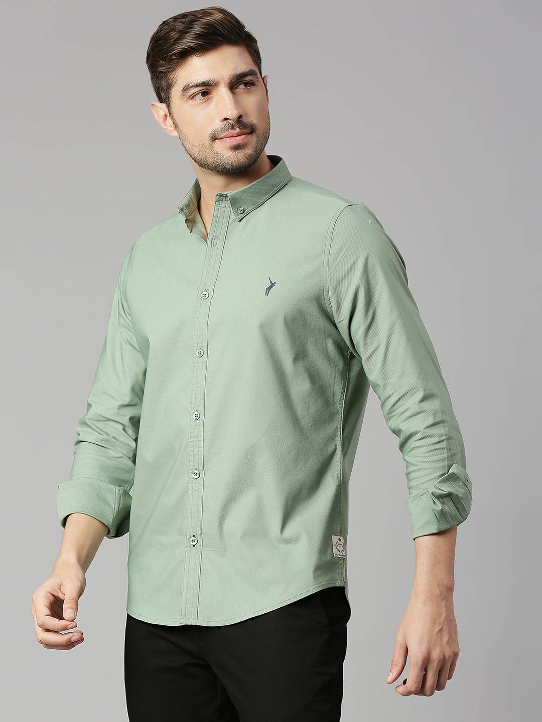 Thomas Scott Men Green Slim Fit Long Sleeves Button-Down Collar Twill Shirt