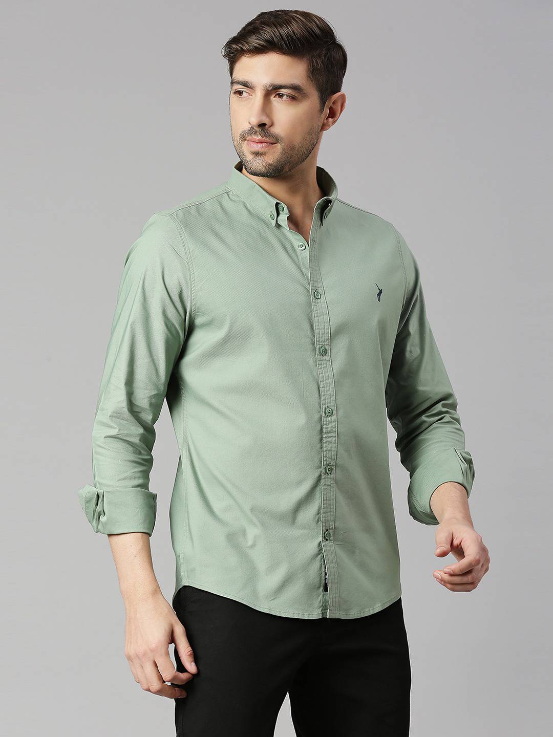 Thomas Scott Men Green Slim Fit Long Sleeves Button-Down Collar Twill Shirt