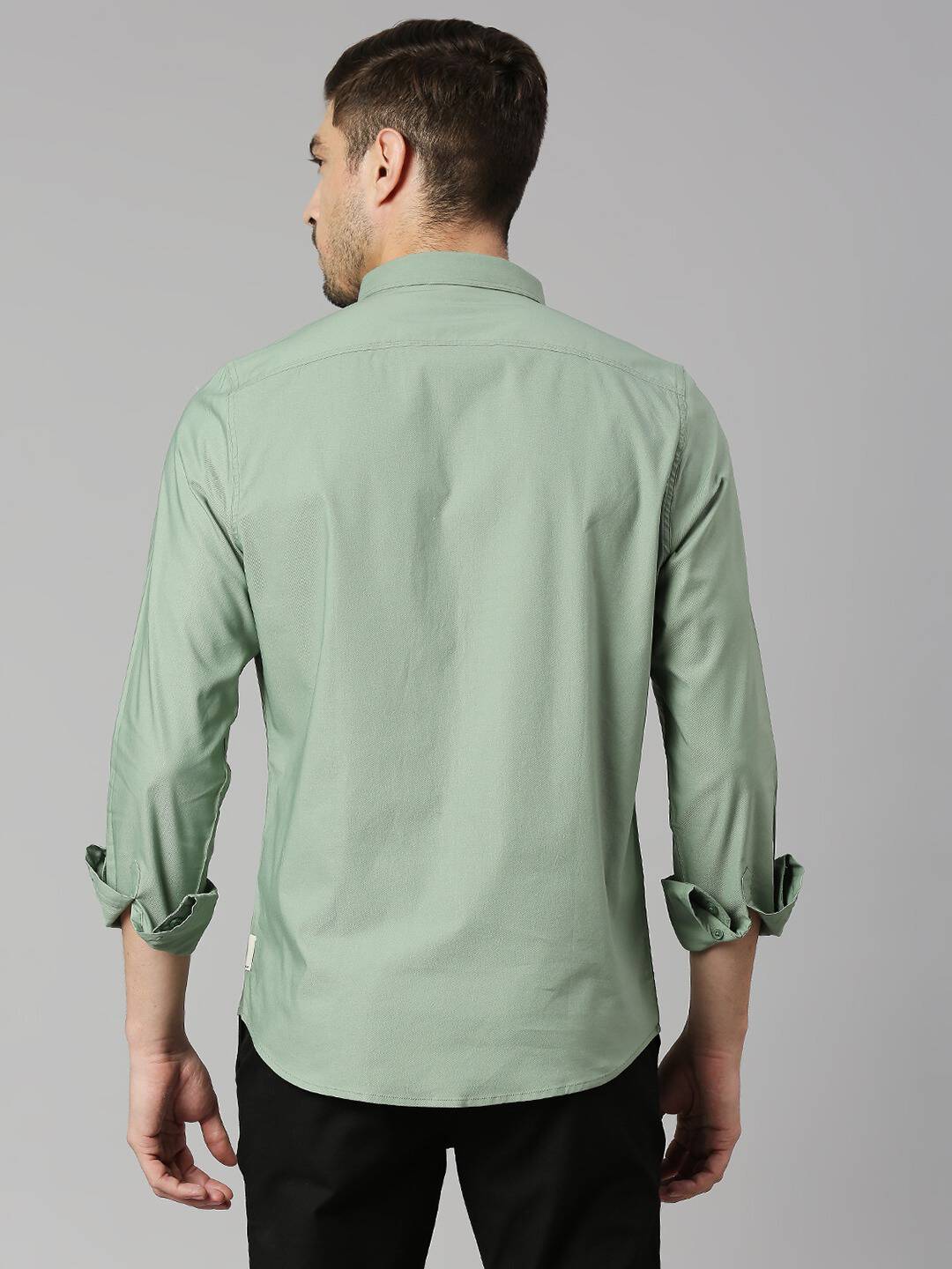 Thomas Scott Men Green Slim Fit Long Sleeves Button-Down Collar Twill Shirt