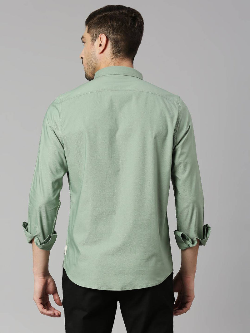 Thomas Scott Men Green Slim Fit Long Sleeves Button-Down Collar Twill Shirt