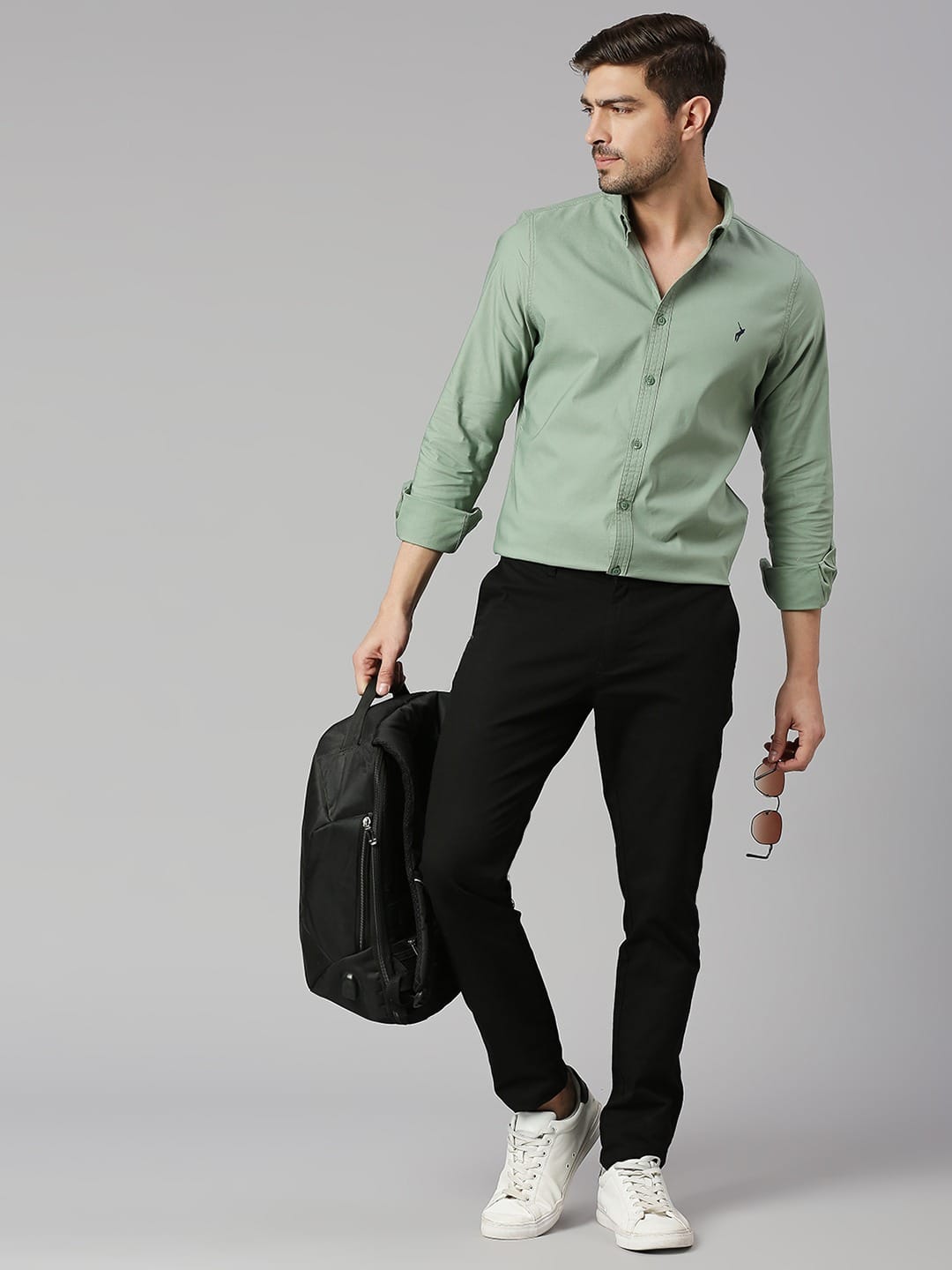 Thomas Scott Men Green Slim Fit Long Sleeves Button-Down Collar Twill Shirt