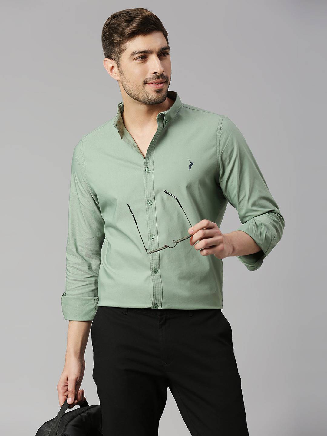 Thomas Scott Men Green Slim Fit Long Sleeves Button-Down Collar Twill Shirt