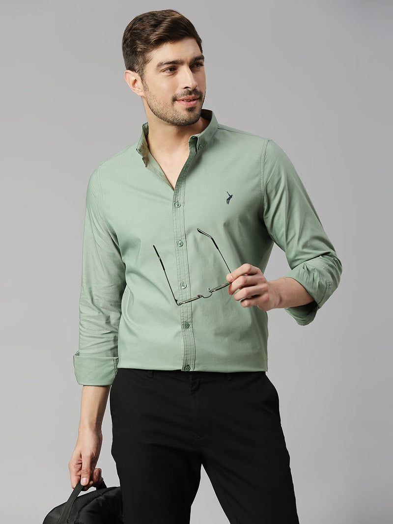 Thomas Scott Men Green Slim Fit Long Sleeves Button-Down Collar Twill Shirt