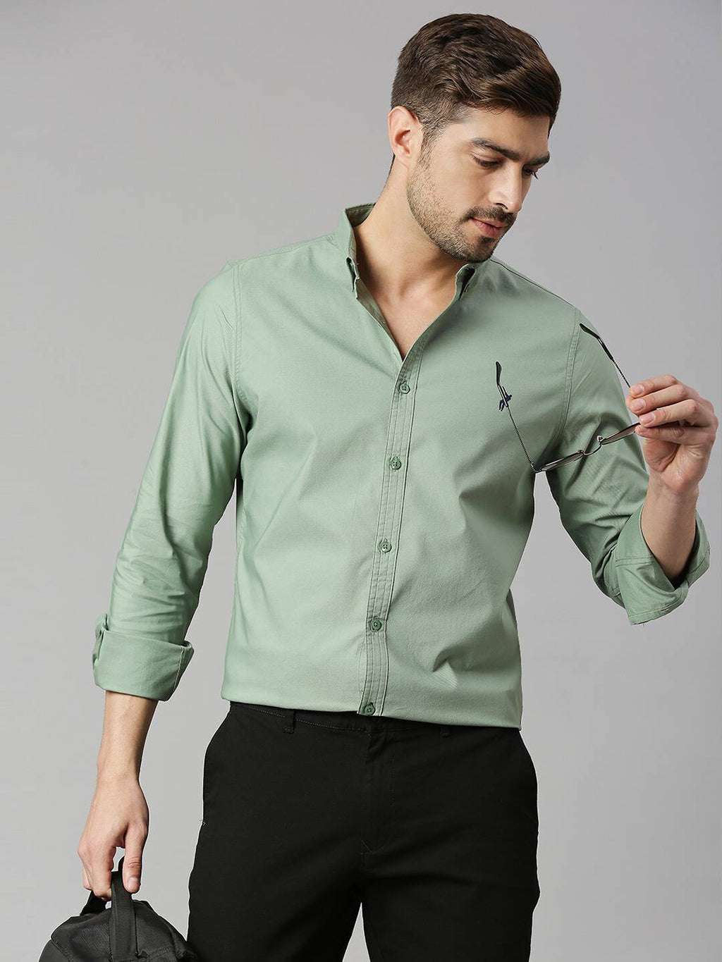 Thomas Scott Men Green Slim Fit Long Sleeves Button-Down Collar Twill Shirt