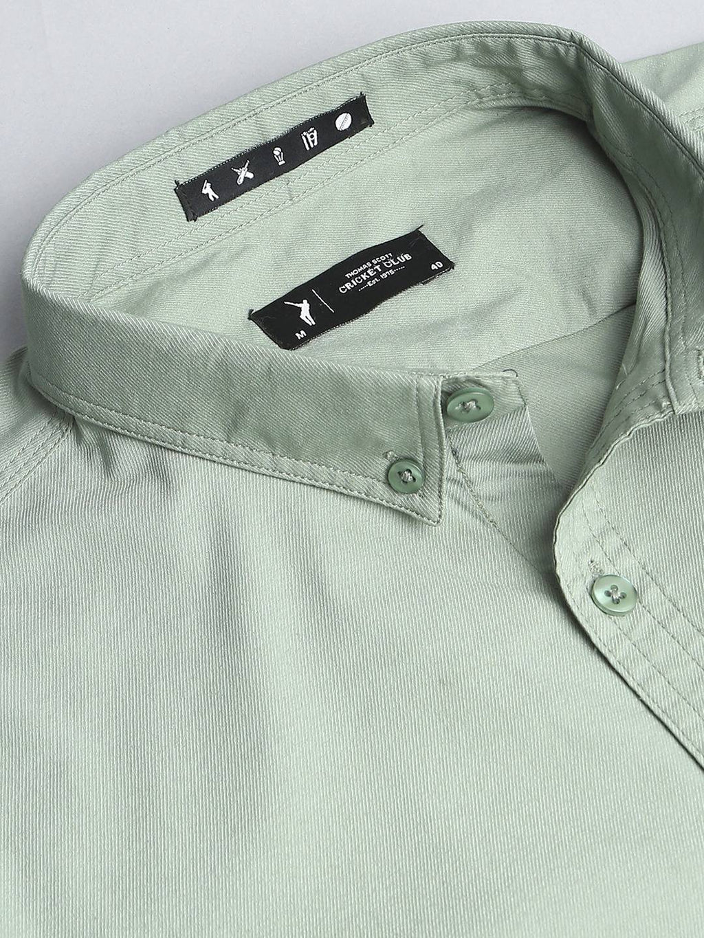 Thomas Scott Men Green Slim Fit Long Sleeves Button-Down Collar Twill Shirt