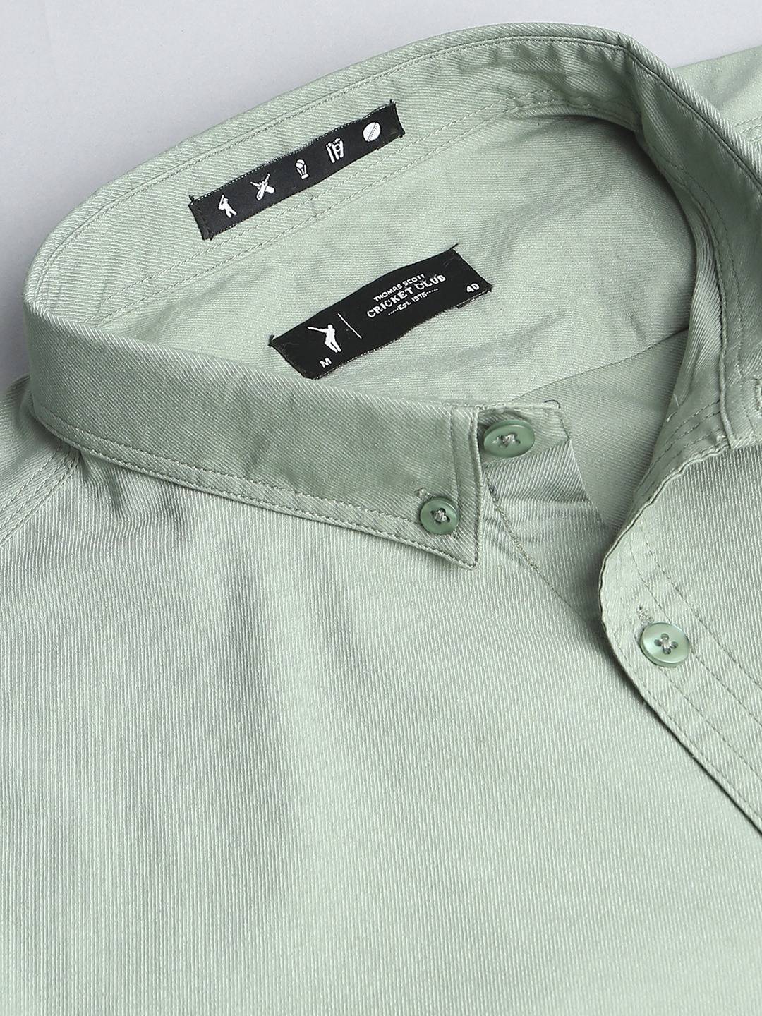 Thomas Scott Men Green Slim Fit Long Sleeves Button-Down Collar Twill Shirt