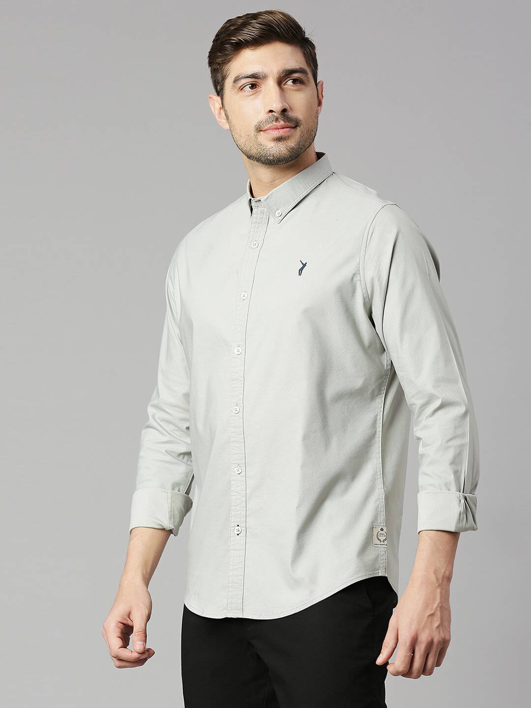 Thomas Scott Men Grey Slim Fit Long Sleeves Button-Down Collar Twill Shirt