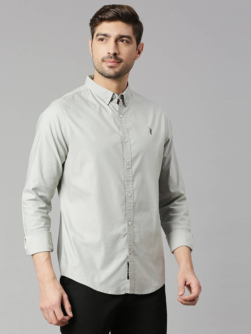 Thomas Scott Men Grey Slim Fit Long Sleeves Button-Down Collar Twill Shirt