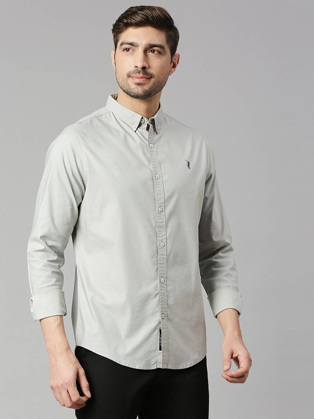 Thomas Scott Men Grey Slim Fit Long Sleeves Button-Down Collar Twill Shirt