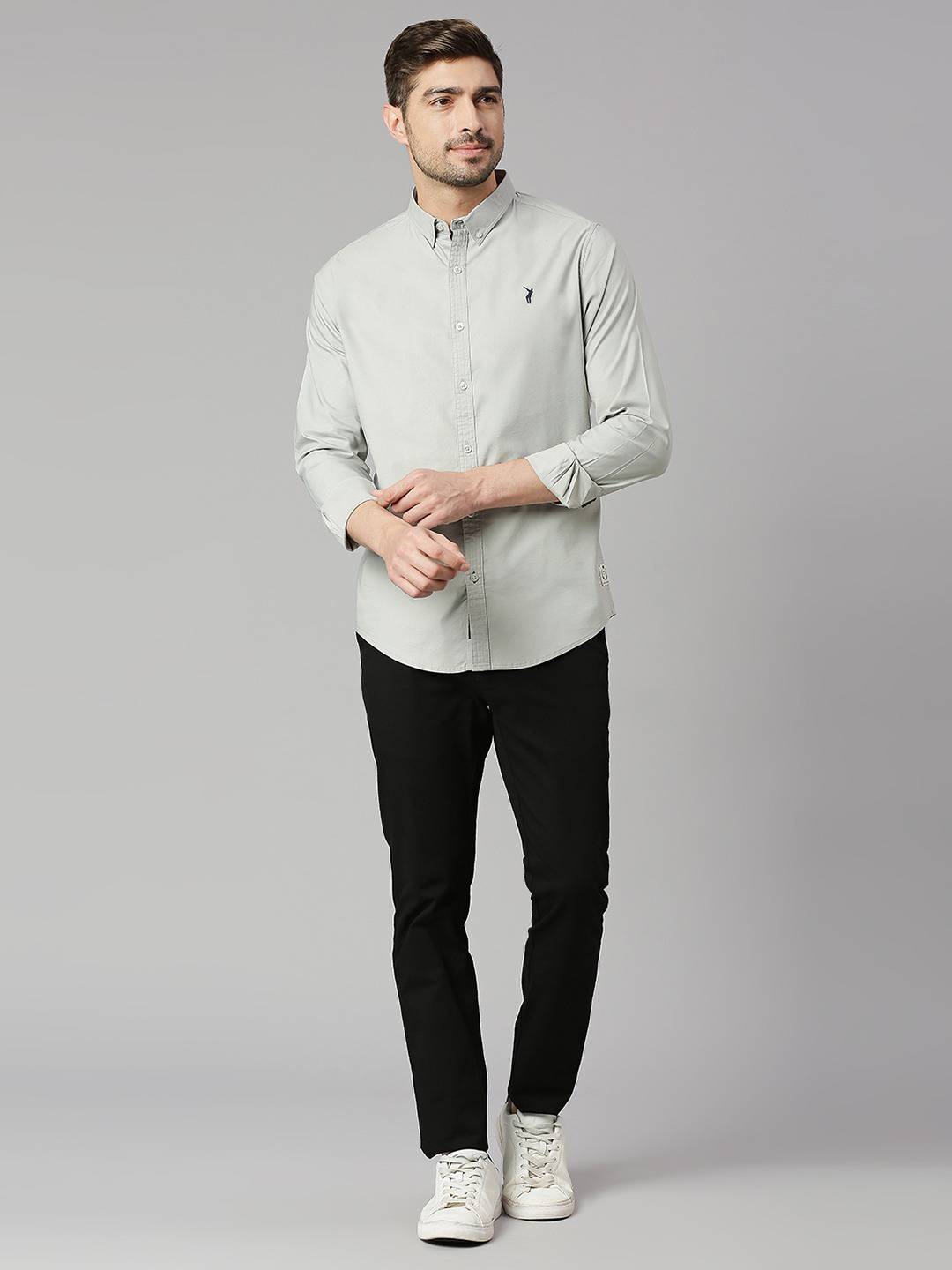 Thomas Scott Men Grey Slim Fit Long Sleeves Button-Down Collar Twill Shirt