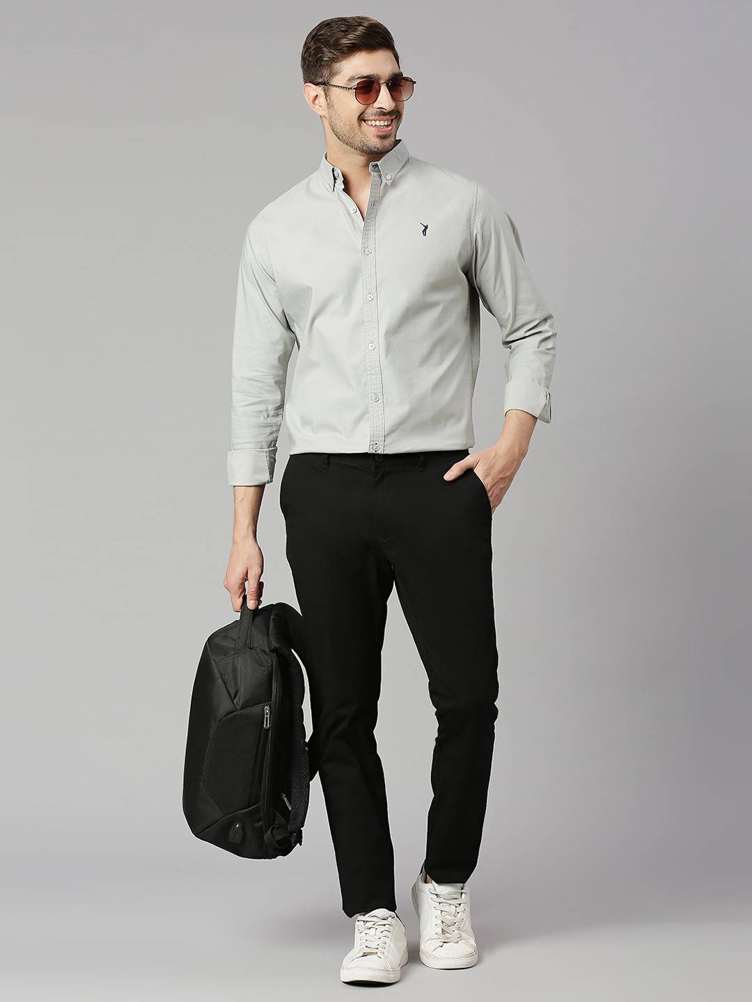 Thomas Scott Men Grey Slim Fit Long Sleeves Button-Down Collar Twill Shirt
