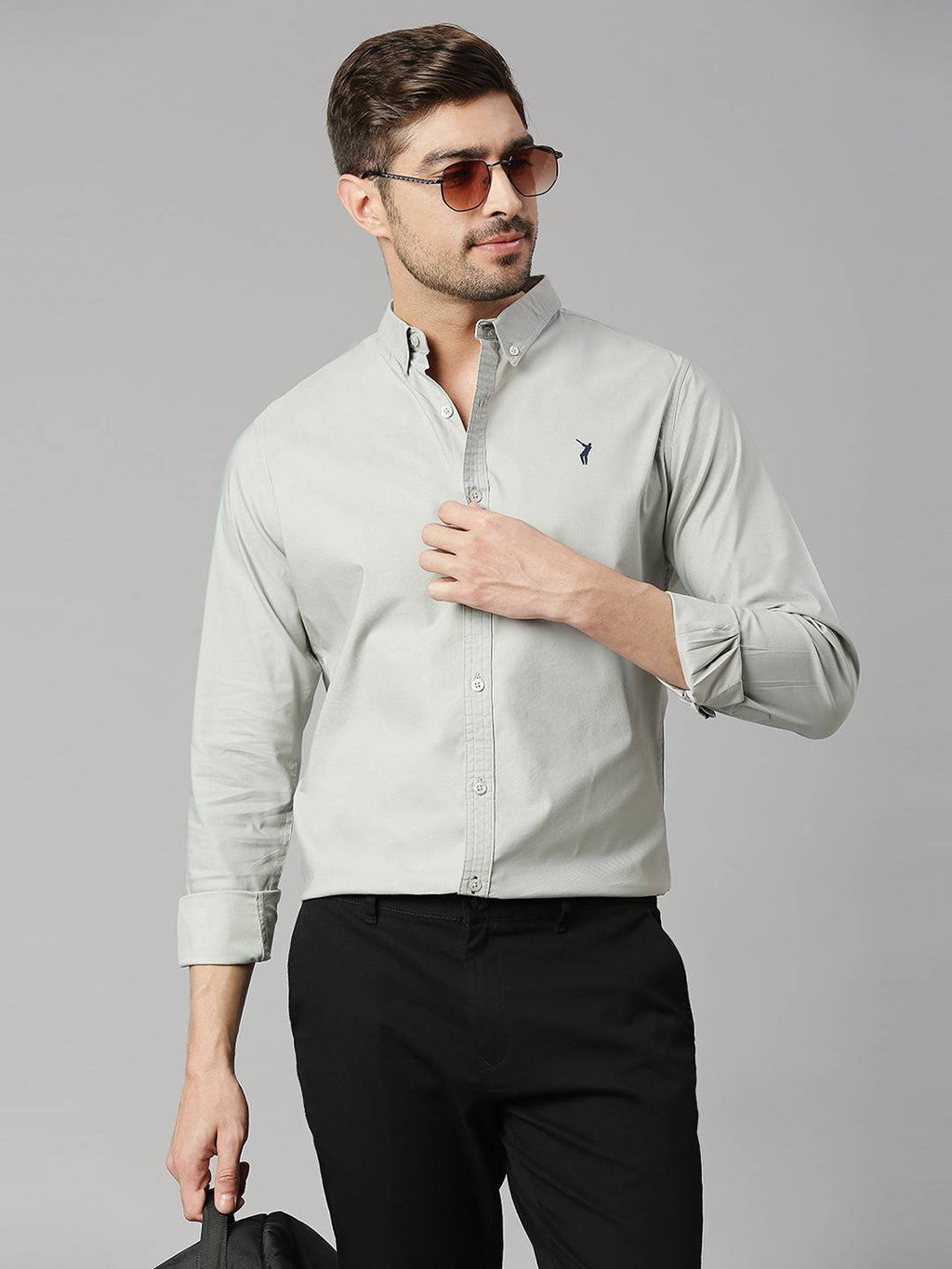 Thomas Scott Men Grey Slim Fit Long Sleeves Button-Down Collar Twill Shirt