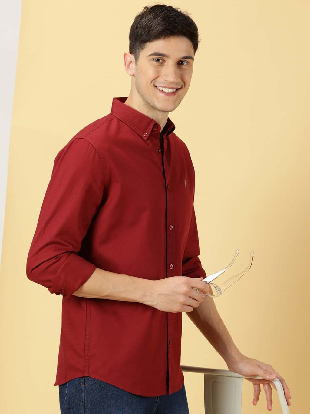 Thomas Scott Men Classic Slim Fit Button Down Collar Twill Weave Casual Shirt