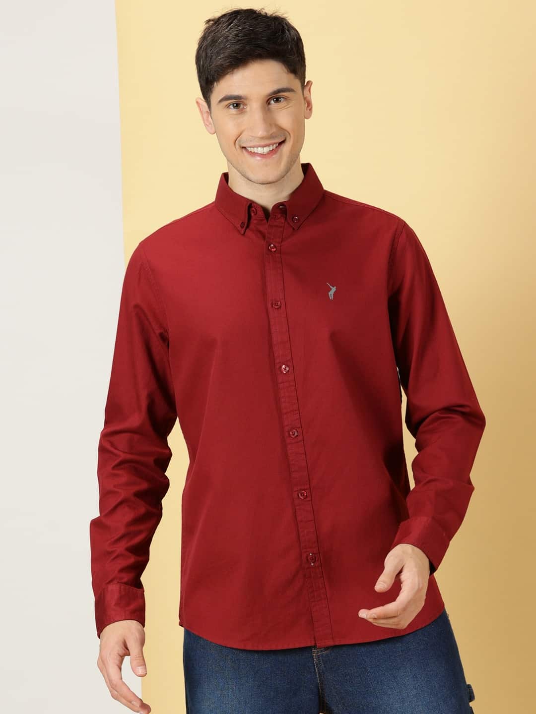 Thomas Scott Men Classic Slim Fit Button Down Collar Twill Weave Casual Shirt
