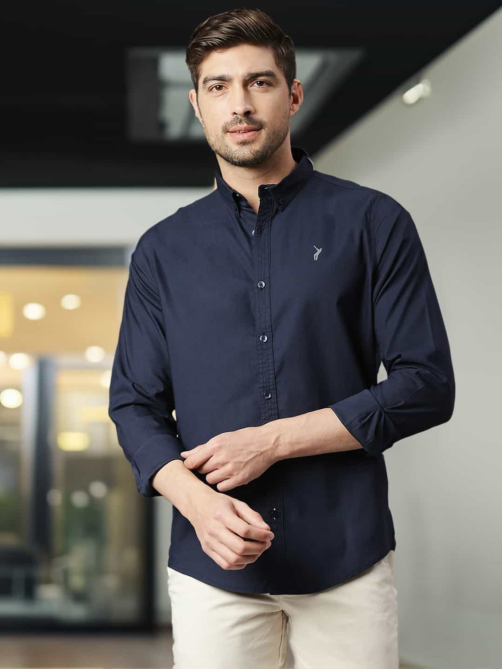 Thomas Scott Men Classic Slim Fit Spread Collar Twill Casual Shirt