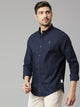 Navy Classic Slim Fit Spread Collar Twill Casual Shirt For Men