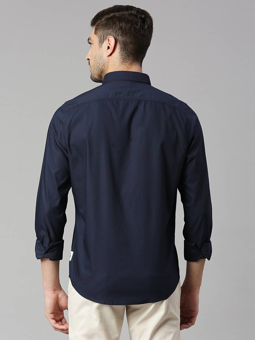 Thomas Scott Men Classic Slim Fit Spread Collar Twill Casual Shirt