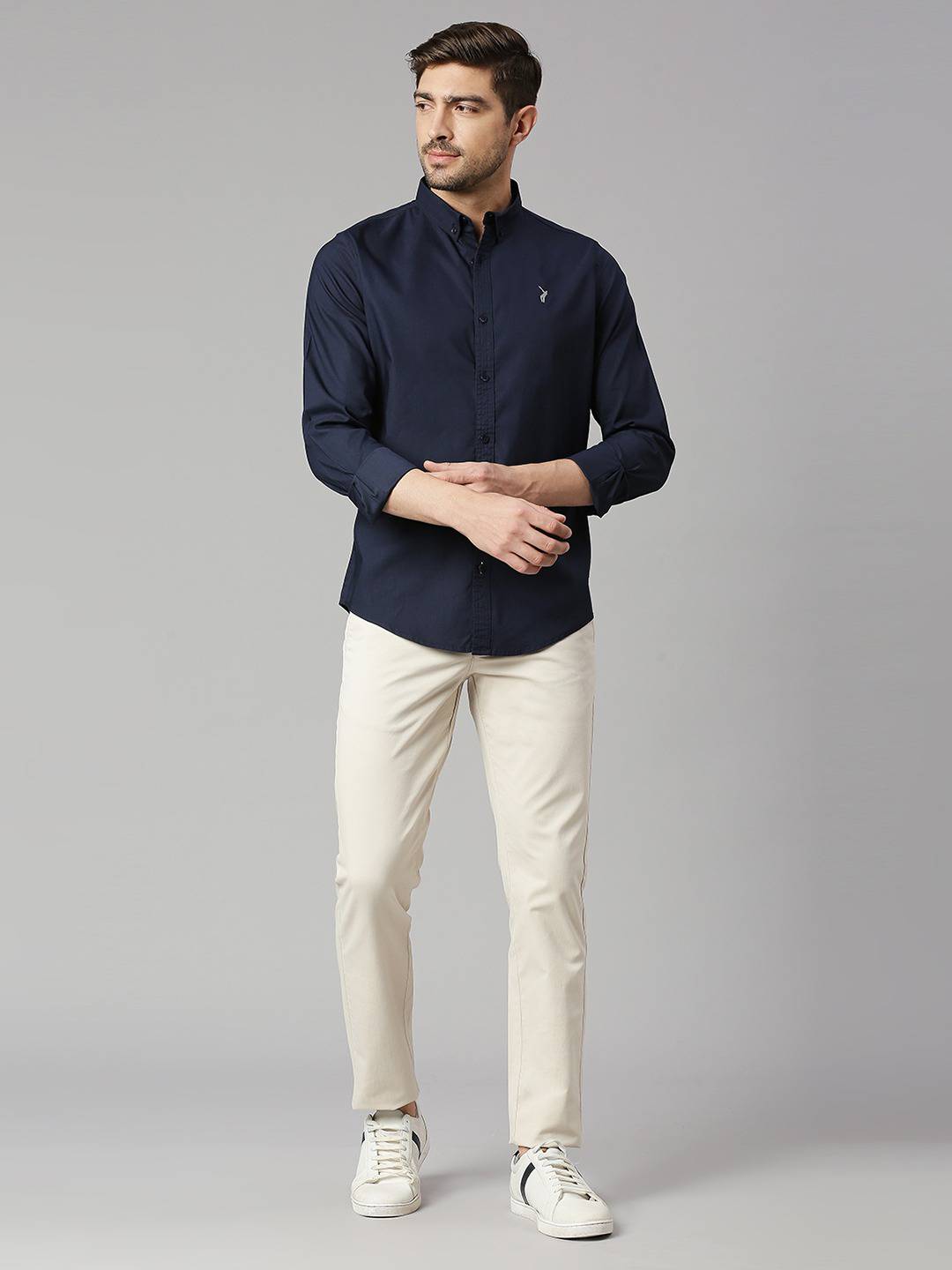 Thomas Scott Men Classic Slim Fit Spread Collar Twill Casual Shirt