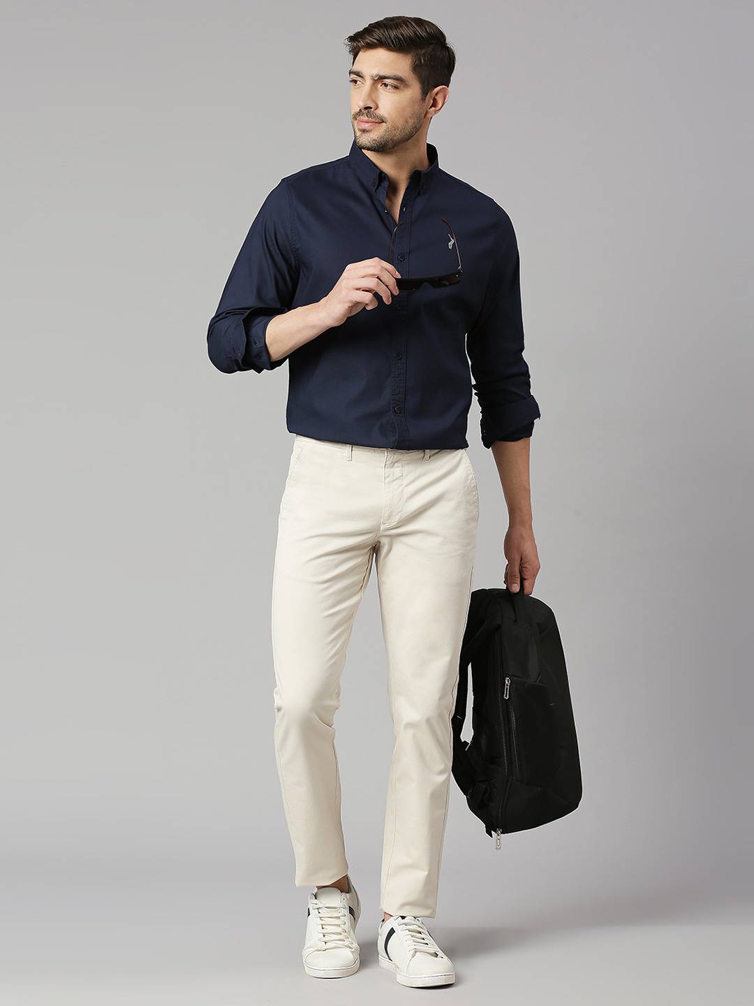 Thomas Scott Men Classic Slim Fit Spread Collar Twill Casual Shirt