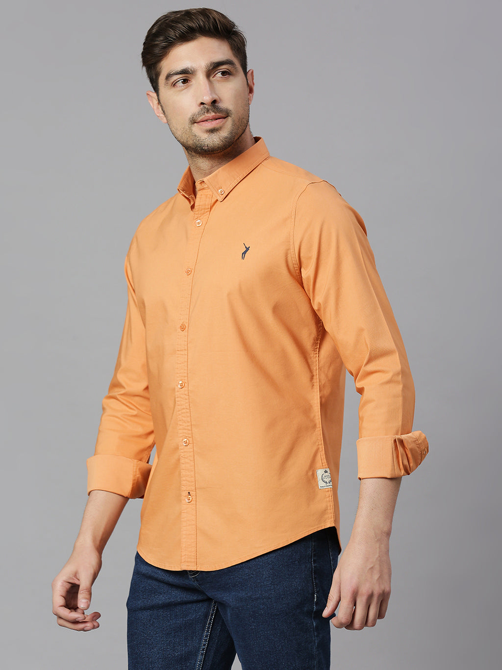 Thomas Scott Men Orange Slim Fit Long Sleeves Button Down Collar Twill Casual Shirt
