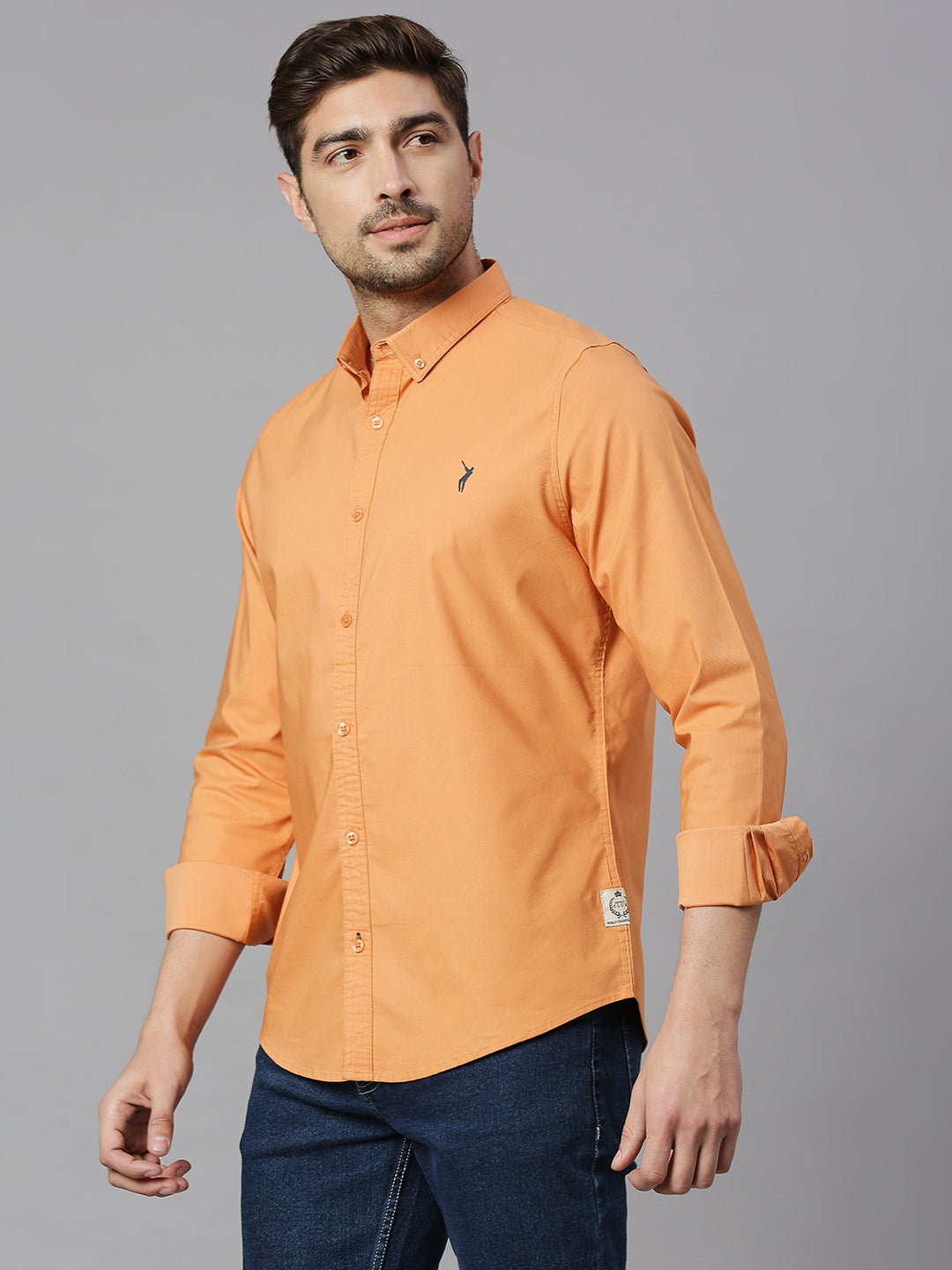 Thomas Scott Men Orange Slim Fit Long Sleeves Button Down Collar Twill Casual Shirt