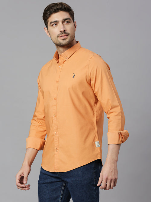 Thomas Scott Men Orange Slim Fit Long Sleeves Button Down Collar Twill Casual Shirt