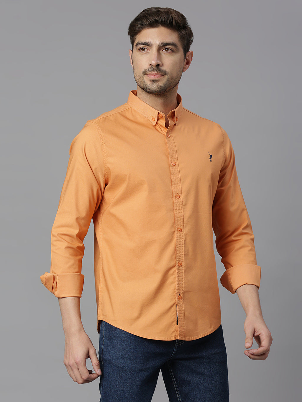 Thomas Scott Men Orange Slim Fit Long Sleeves Button Down Collar Twill Casual Shirt