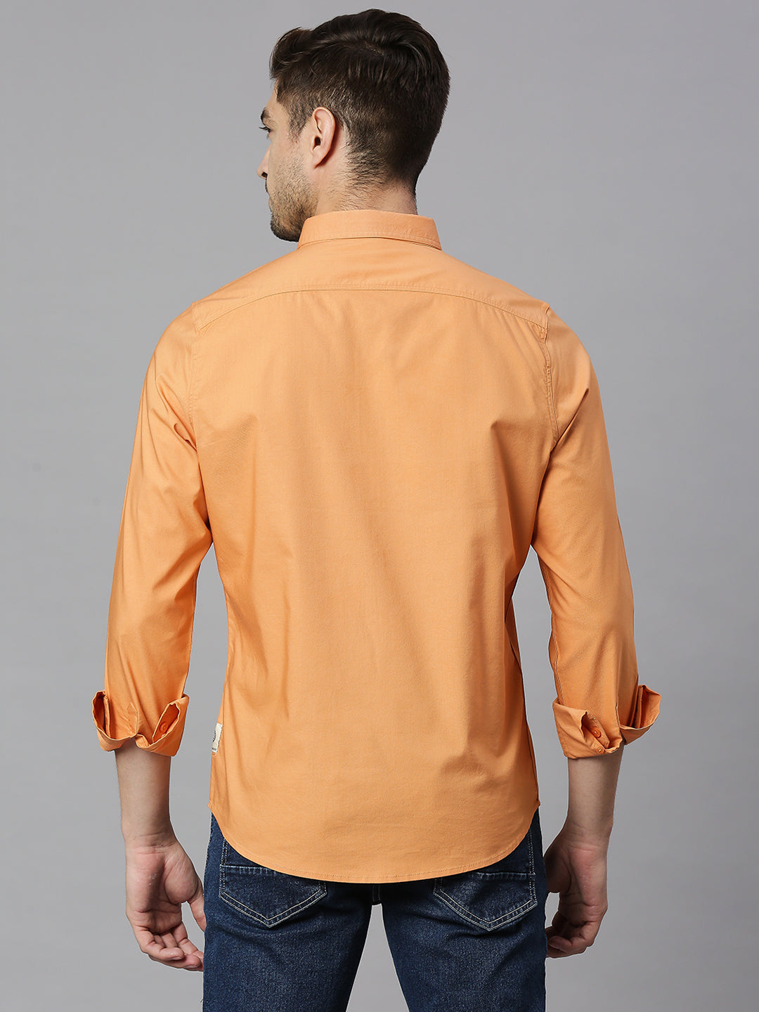 Thomas Scott Men Orange Slim Fit Long Sleeves Button Down Collar Twill Casual Shirt