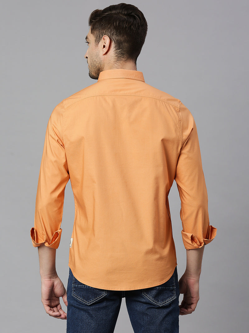 Thomas Scott Men Orange Slim Fit Long Sleeves Button Down Collar Twill Casual Shirt
