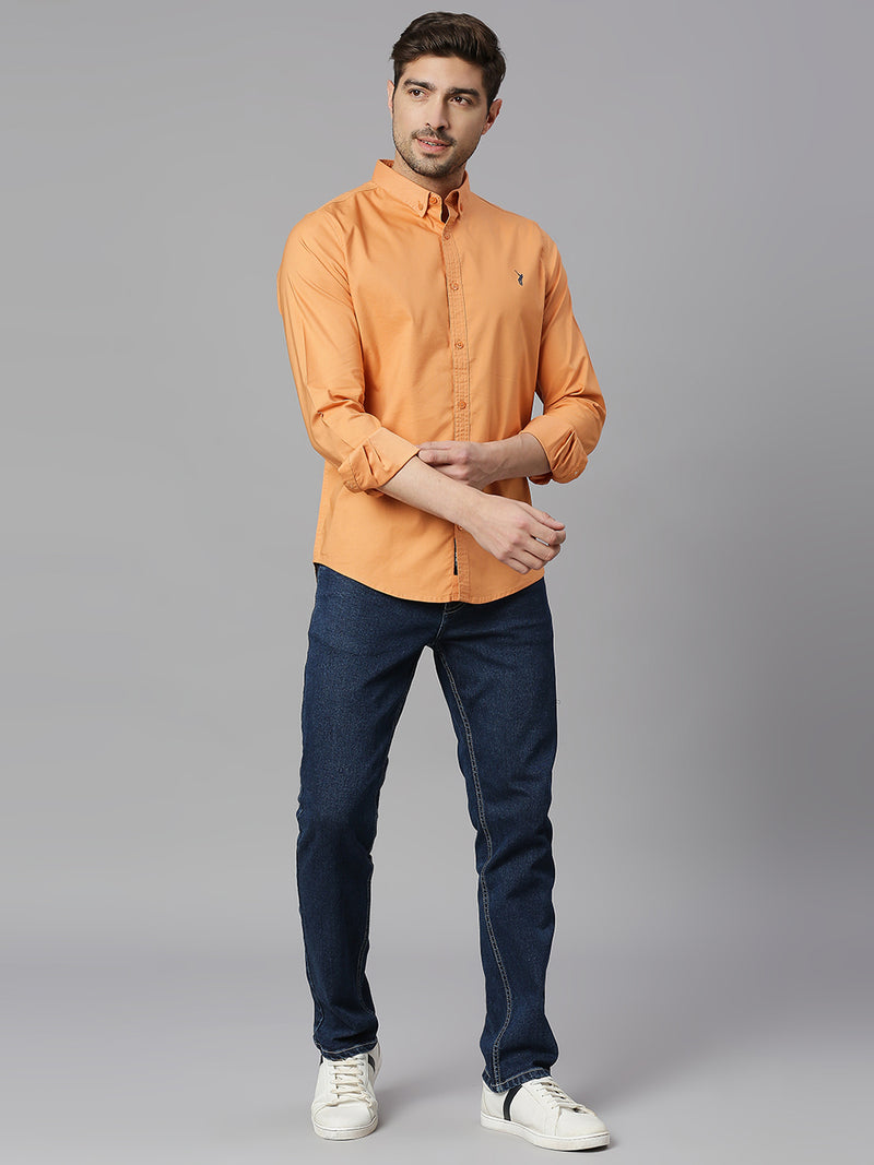 Thomas Scott Men Orange Slim Fit Long Sleeves Button Down Collar Twill Casual Shirt