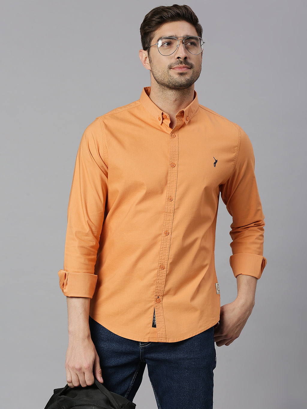 Thomas Scott Men Orange Slim Fit Long Sleeves Button Down Collar Twill Casual Shirt