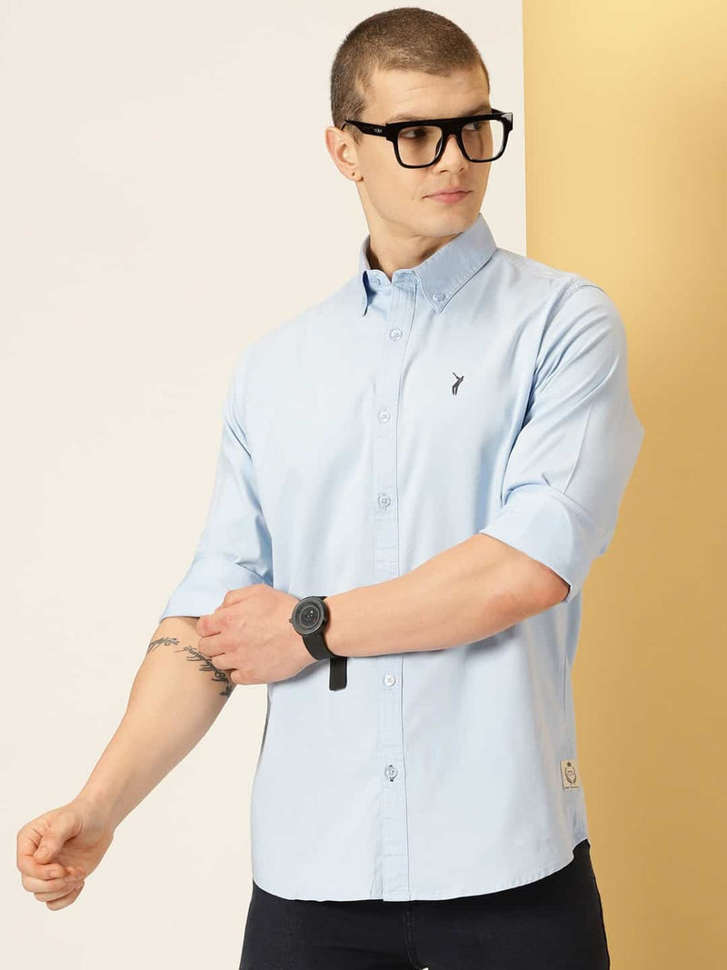 Thomas Scott Men SkyBlue Slim Fit Long Sleeves Button-Down Collar Twill Shirt