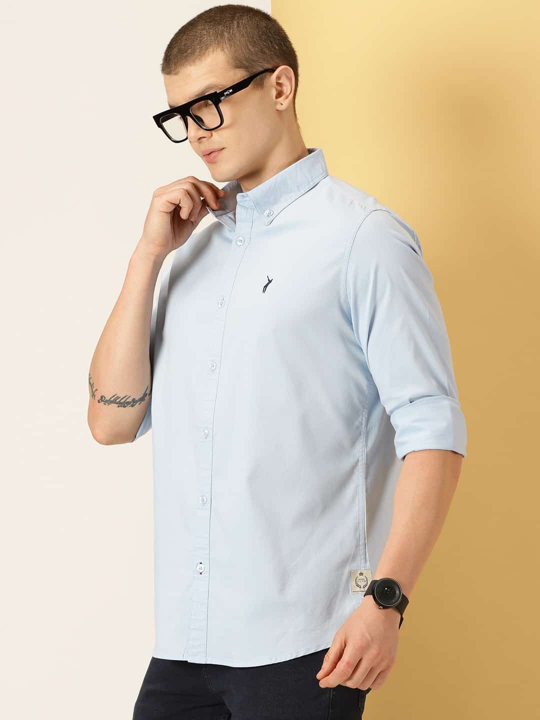 Thomas Scott Men SkyBlue Slim Fit Long Sleeves Button-Down Collar Twill Shirt