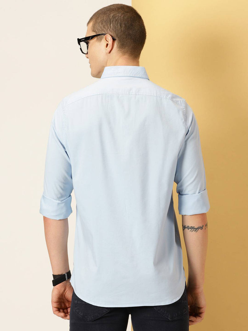 Thomas Scott Men SkyBlue Slim Fit Long Sleeves Button-Down Collar Twill Shirt