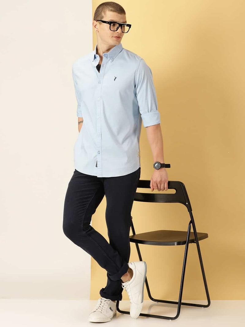 Thomas Scott Men SkyBlue Slim Fit Long Sleeves Button-Down Collar Twill Shirt