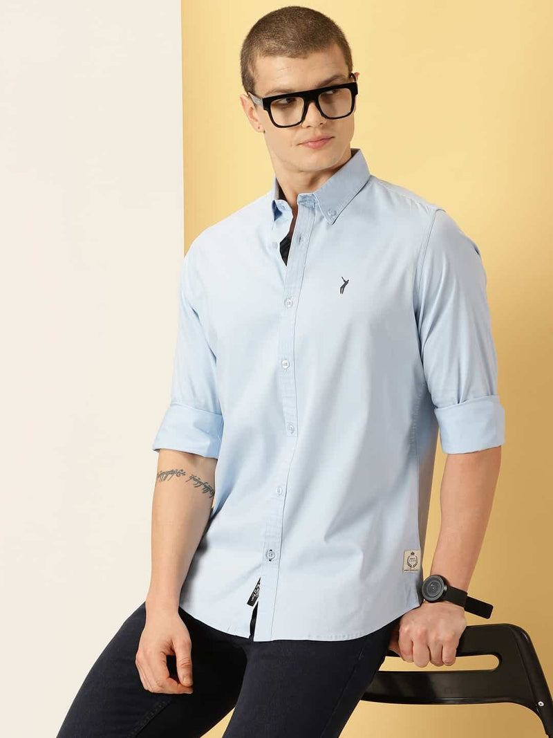 Thomas Scott Men SkyBlue Slim Fit Long Sleeves Button-Down Collar Twill Shirt