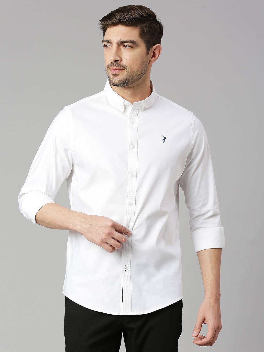 Thomas Scott Men Button Down Collar Slim Fit Cotton Casual Shirt