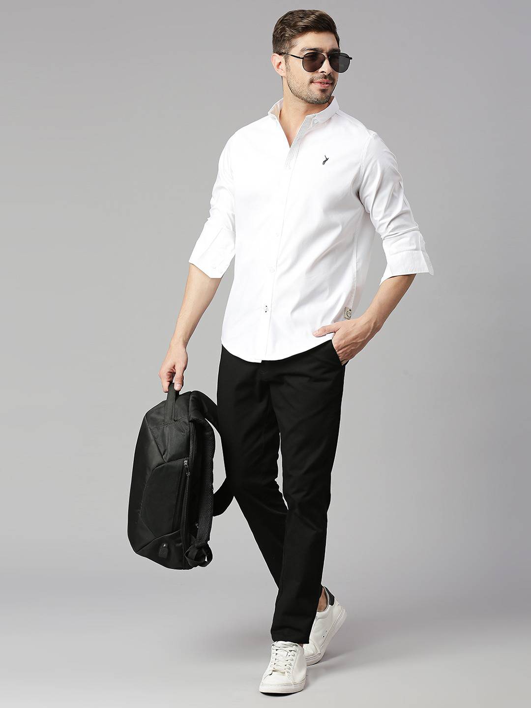 Thomas Scott Men Button Down Collar Slim Fit Cotton Casual Shirt