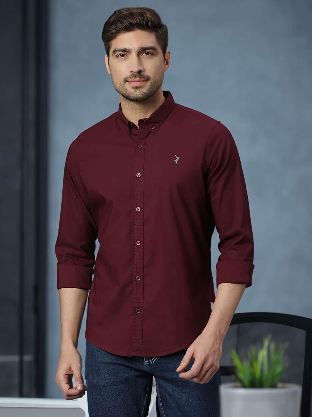 Thomas Scott Men Classic Slim Fit Button-Down Collar Casual Shirt