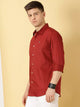 Maroon Classic Slim Fit Long Sleeves Casual Shirt For Men