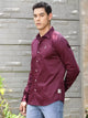 Wine Classic Slim Fit Spread Collar Casual Shirt For Men
